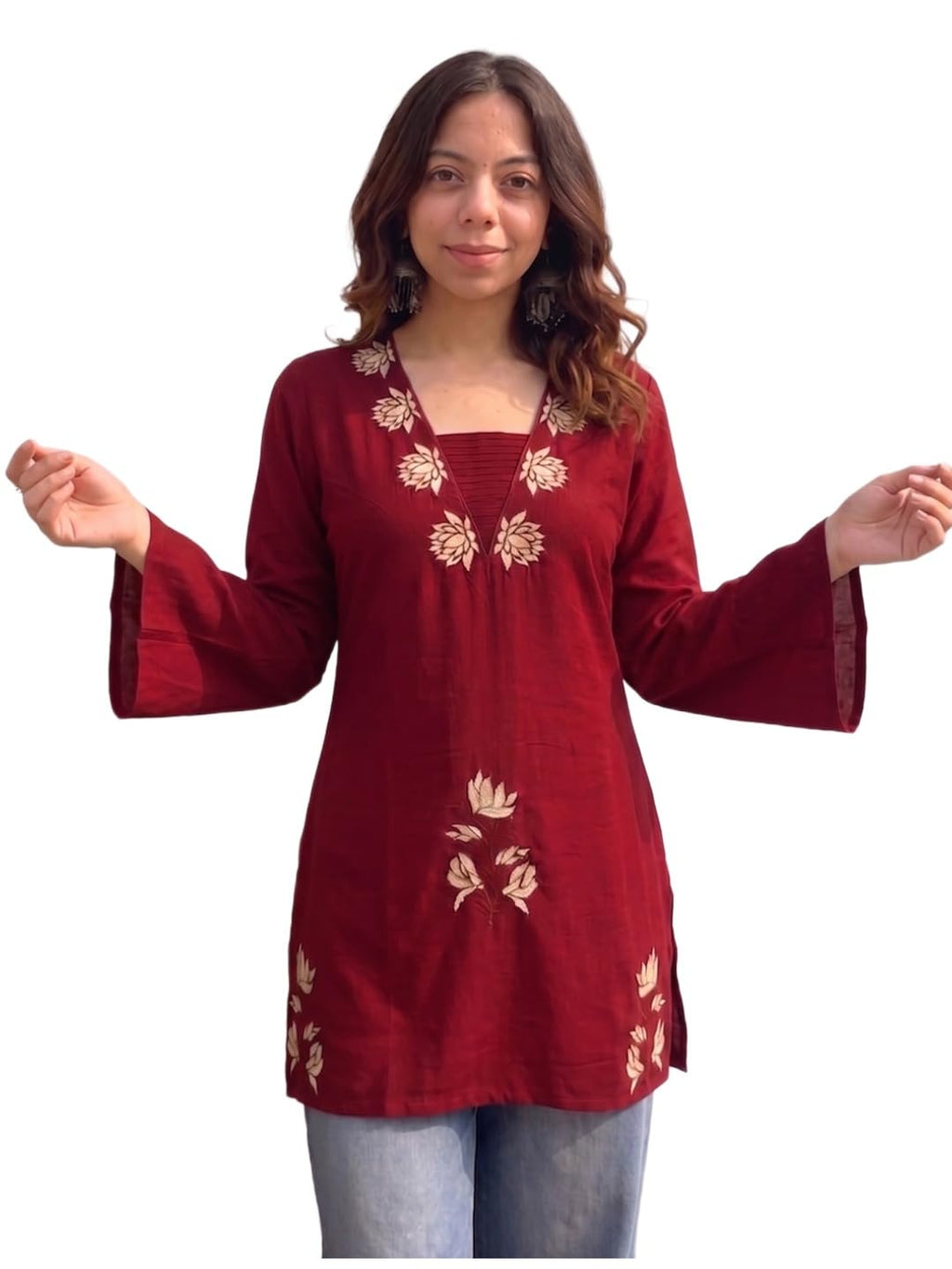 ANNI Designer Womens Regular Viscose Embroidered Short Kurti for Women (Pivari Red-SK_XXL_Red_XXL)
