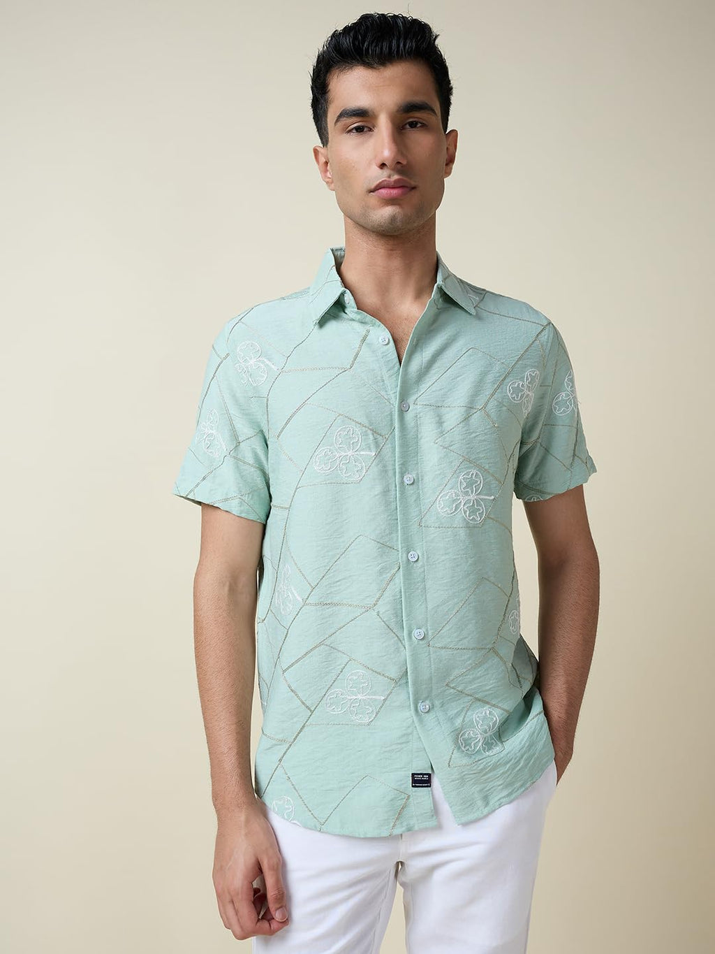 Thomas Scott Mens | Self Designed | Embroidered | Long Sleeve | Plus Size | 100% Cotton | Casual | Shirts for Men(TS1693_Green)