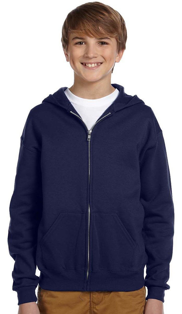 Youth 8 oz NuBlend Fleece Full-Zip Hooded Sweatshirt - J NAVY - L(D0102HI3FXg)