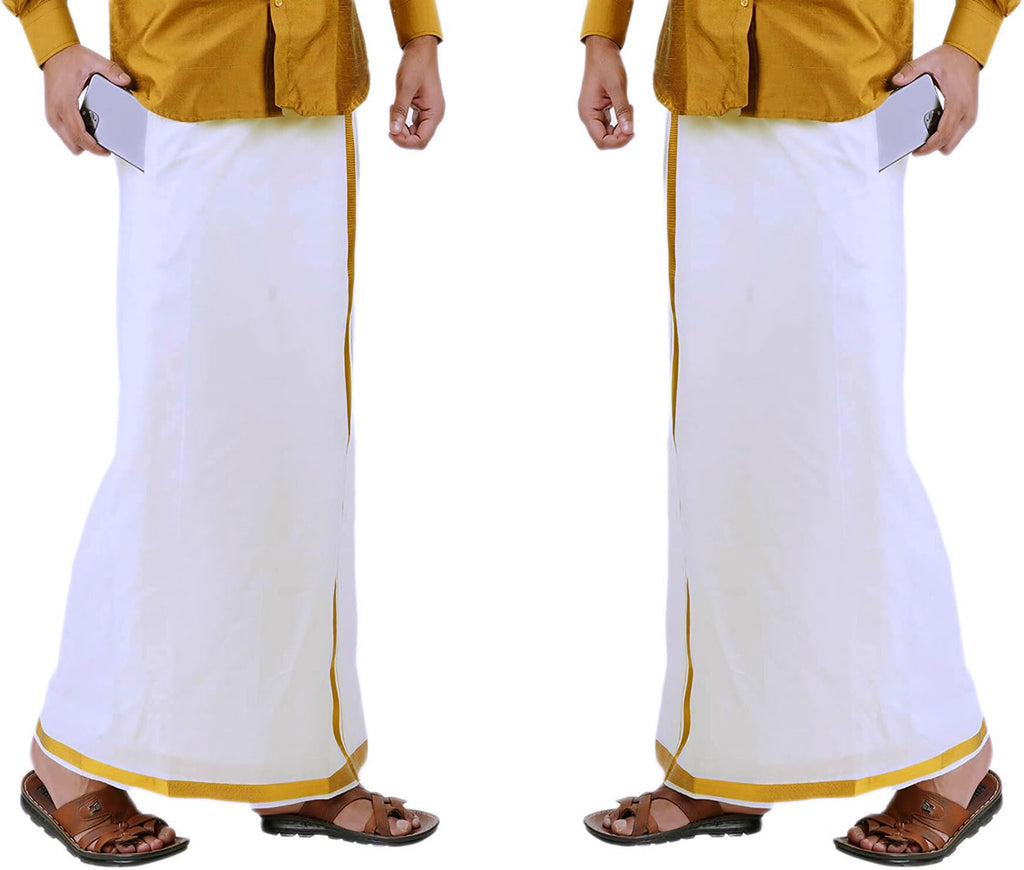 Prakasam Cotton Fine Quallity (Flexi) Adjustable 2 Way Pocket (Right/Left) Stitched White Solid Men Dhoti