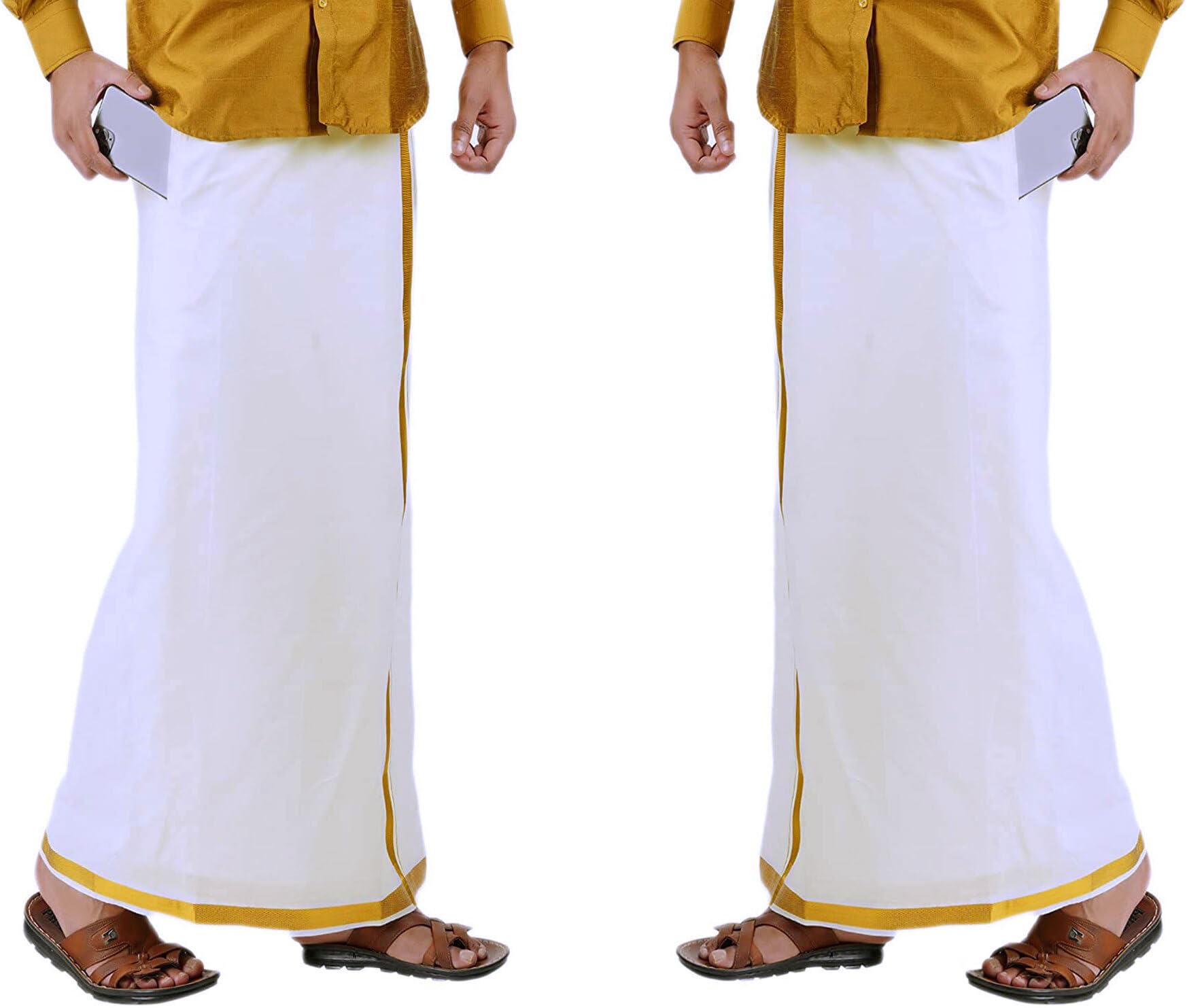 Prakasam Cotton Fine Quallity (Flexi) Adjustable 2 Way Pocket (Right/Left) Stitched White Solid Men Dhoti