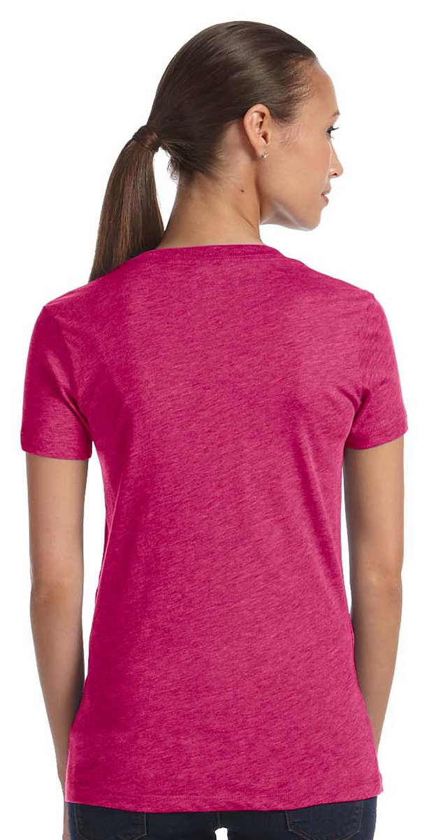 Ladies Triblend Short-Sleeve Deep V-Neck T-Shirt - BLUE TRIBLEND - S(D0102H7WB0J)