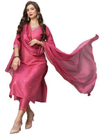 ANNI DESIGNER Womens Cotton Blend Embroidered Straight Kurta with Pant & Dupatta (BAGICHA-Rani-FNW_3XL_Pink_XXX-Large)