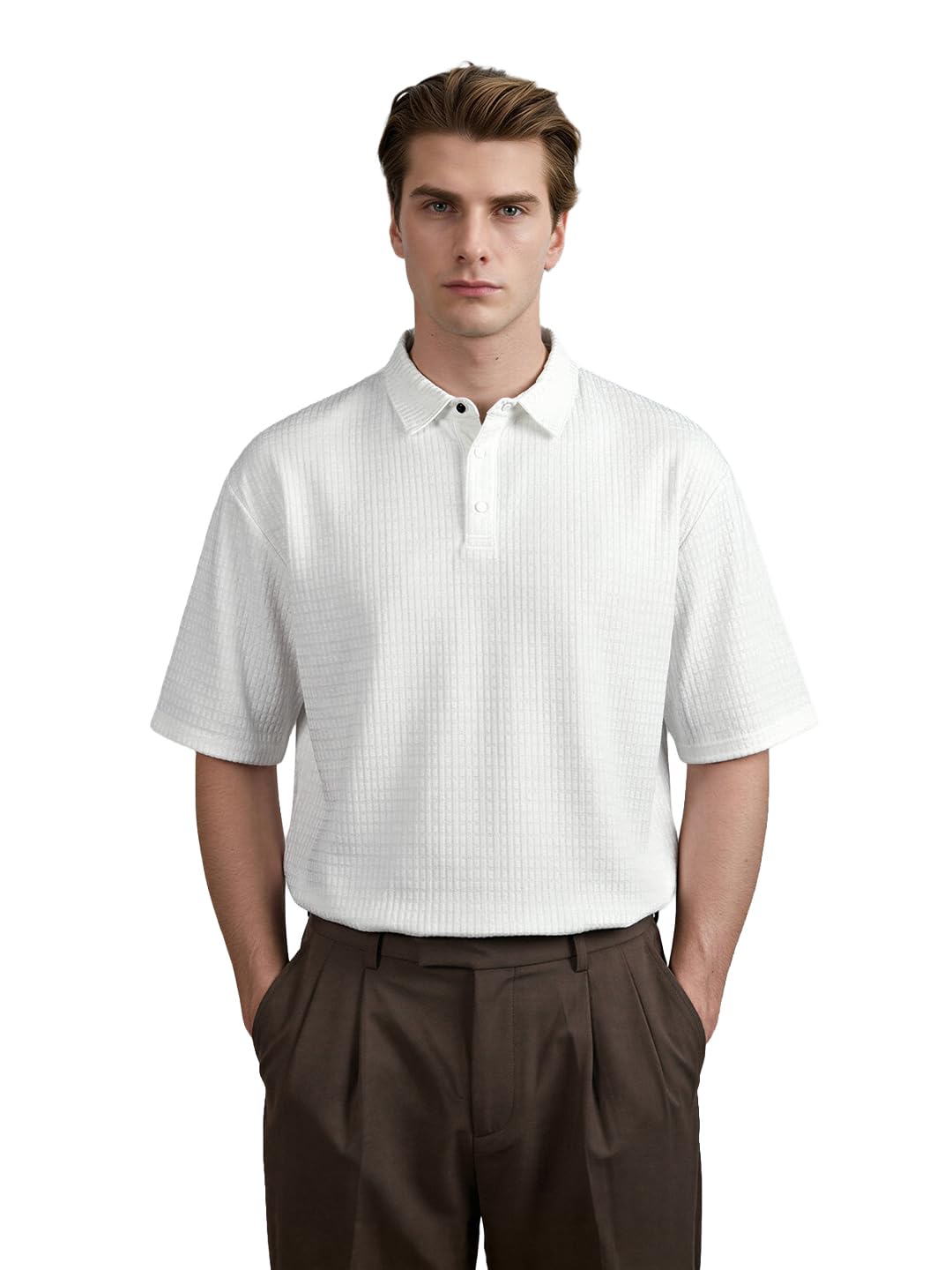 The Indian Garage Co Mens Boxy Half Sleeves Textured Round Neck T-Shirt