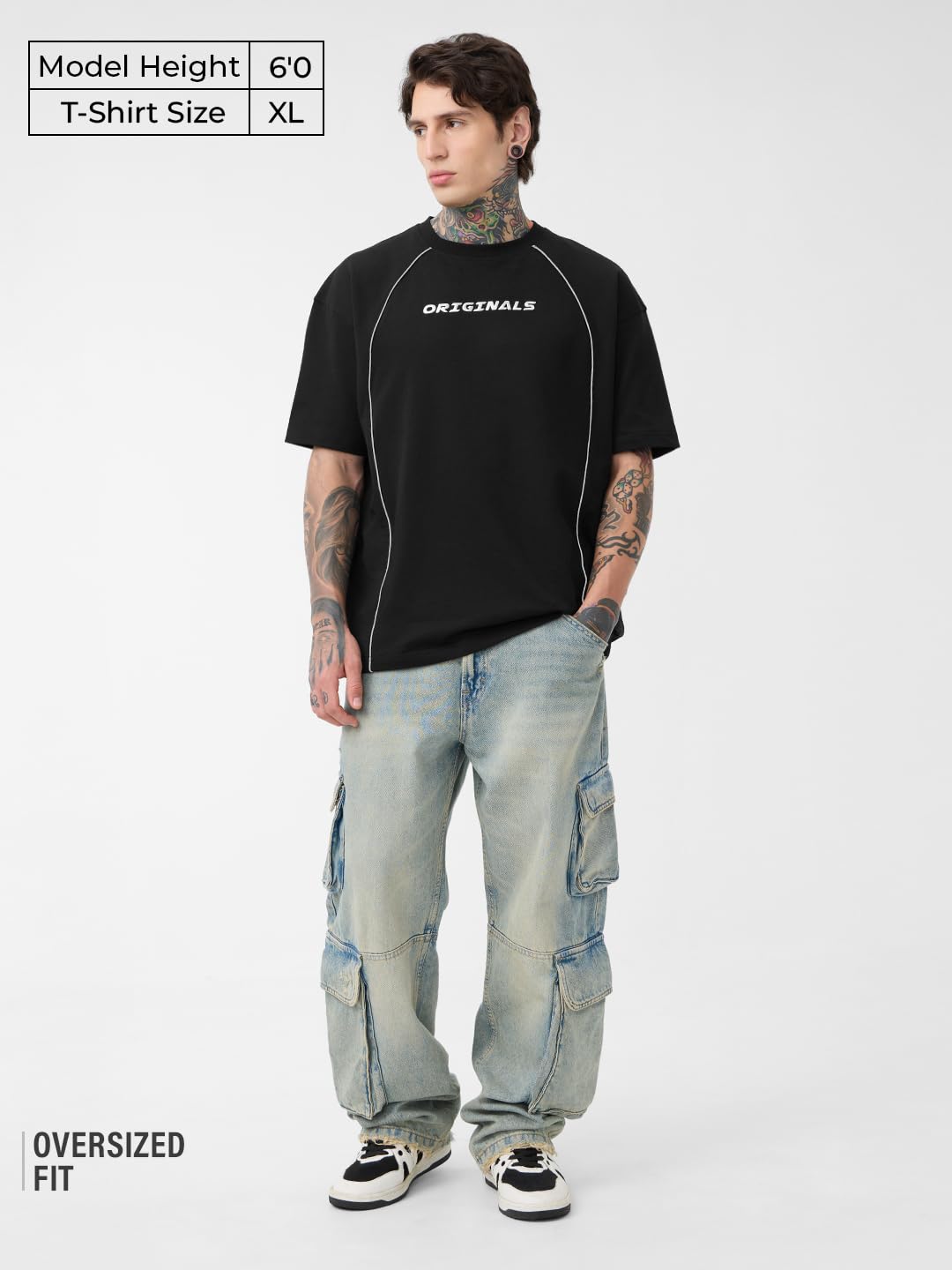 The Souled Store Luminous Men and Boys Short Sleeves Round Neck Black Graphic Printed Cotton Oversized T-Shirts