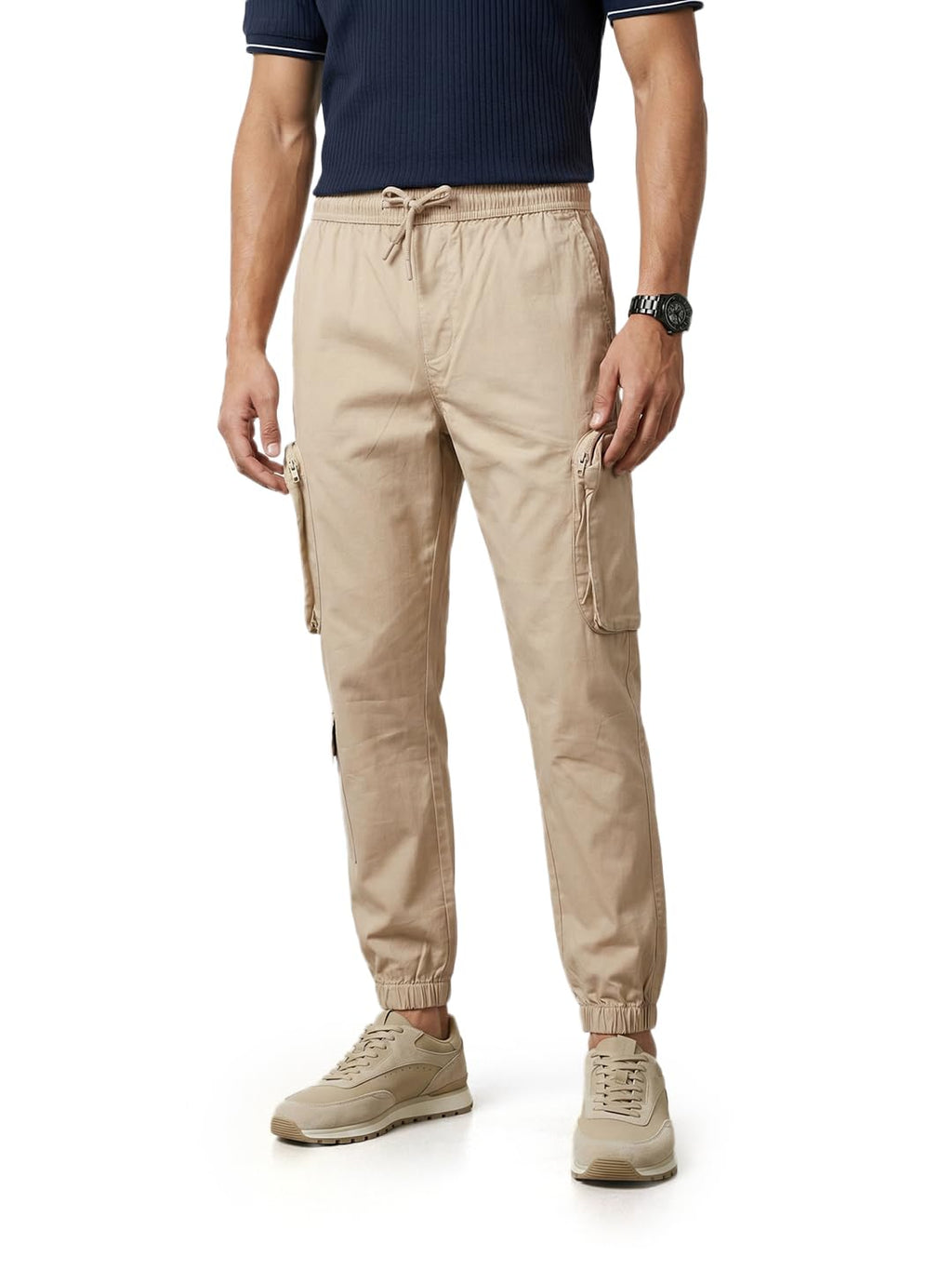 The Indian Garage Co Mens Mid-Rise Stretchable Relaxed Fit Joggers