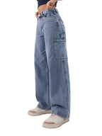 The Souled Store Denim: Stellar Blue Women and Girls Buttoned Cotton Baggy Fit Jeans