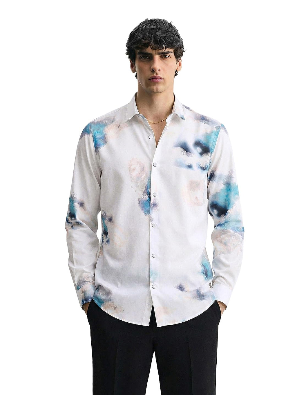 The Indian Garage Co Mens Slim Fit Cutaway Collar Long Sleeves Printed Party Shirt