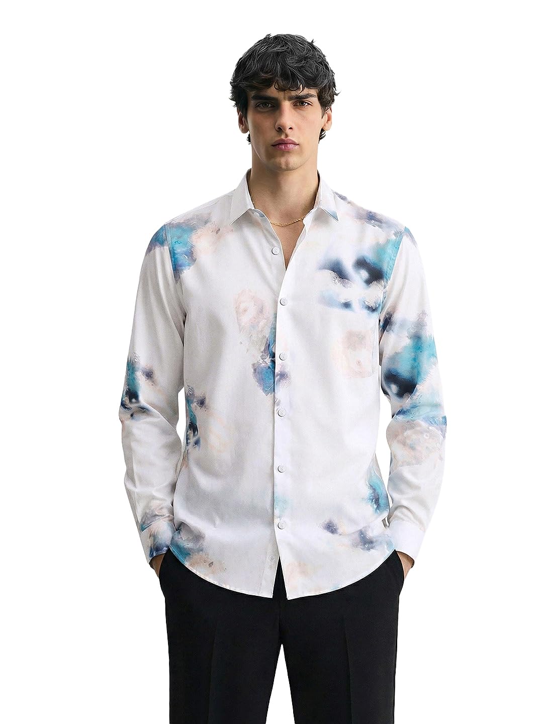 The Indian Garage Co Mens Slim Fit Cutaway Collar Long Sleeves Printed Party Shirt