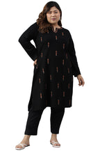 W For Women Plus Size Black Acrylic Embroidered Winter Kurta_22Now18549G-215961_5Xl