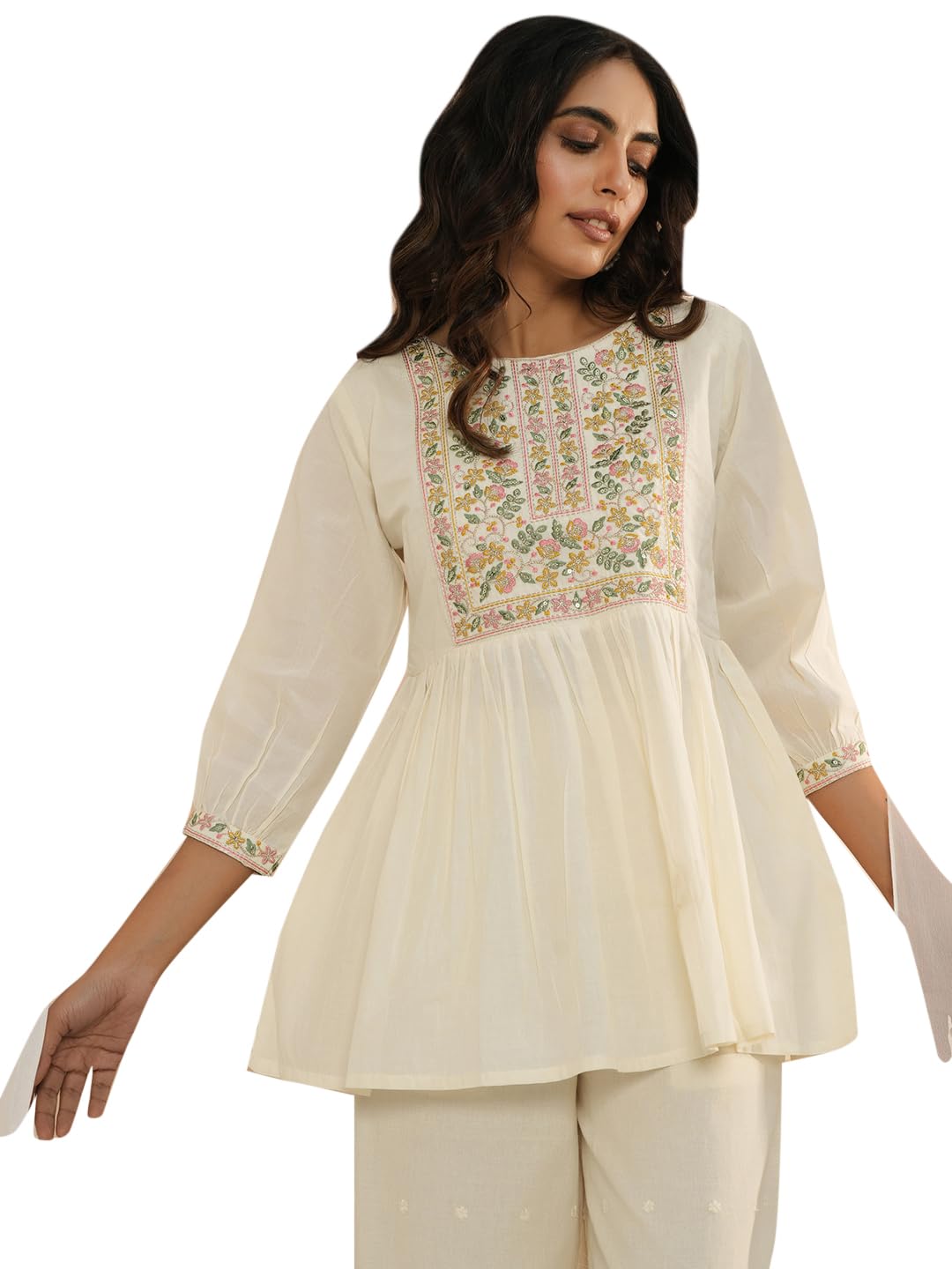 Libas Women'S Cotton Yoke Design A-Line Kurtis (26716_Off White