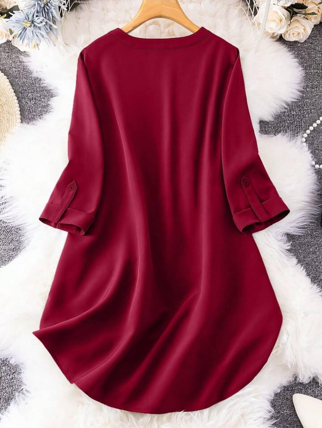 Gufrina Dresses For Women||Viscose Rayon Solid Button Front Shirt Dress For Women || Roll Tab Sleeve & Collared Neck Flared Dres