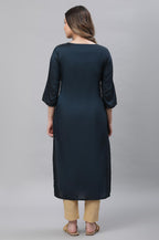 Aurelia Women Blue Solid Solid Viscose Poly Straight Kurta_23Aua14762-704677