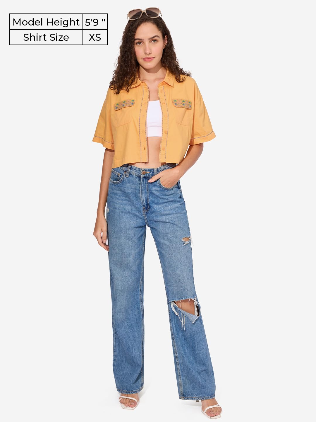 The Souled Store Aster Women and Girls Short Sleeves Collared Neck Button Front Cotton Oversized Cropped Shirts