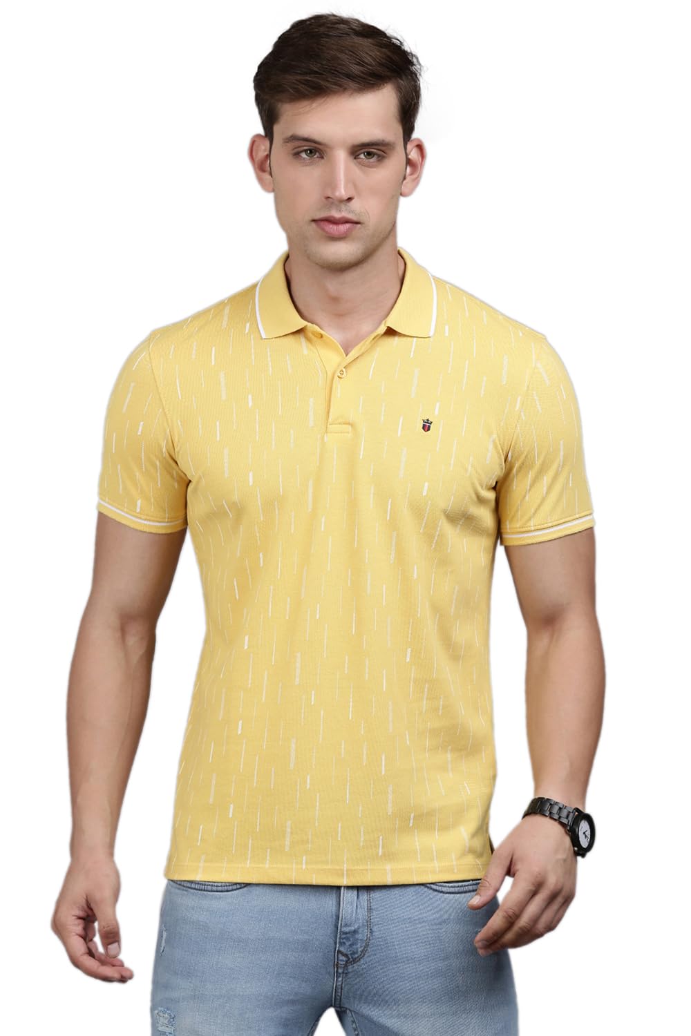 Louis Philippe MenS Cotton Slim Fit T-Shirt (Lykpcslpt14342_Yellow, 2Xl)