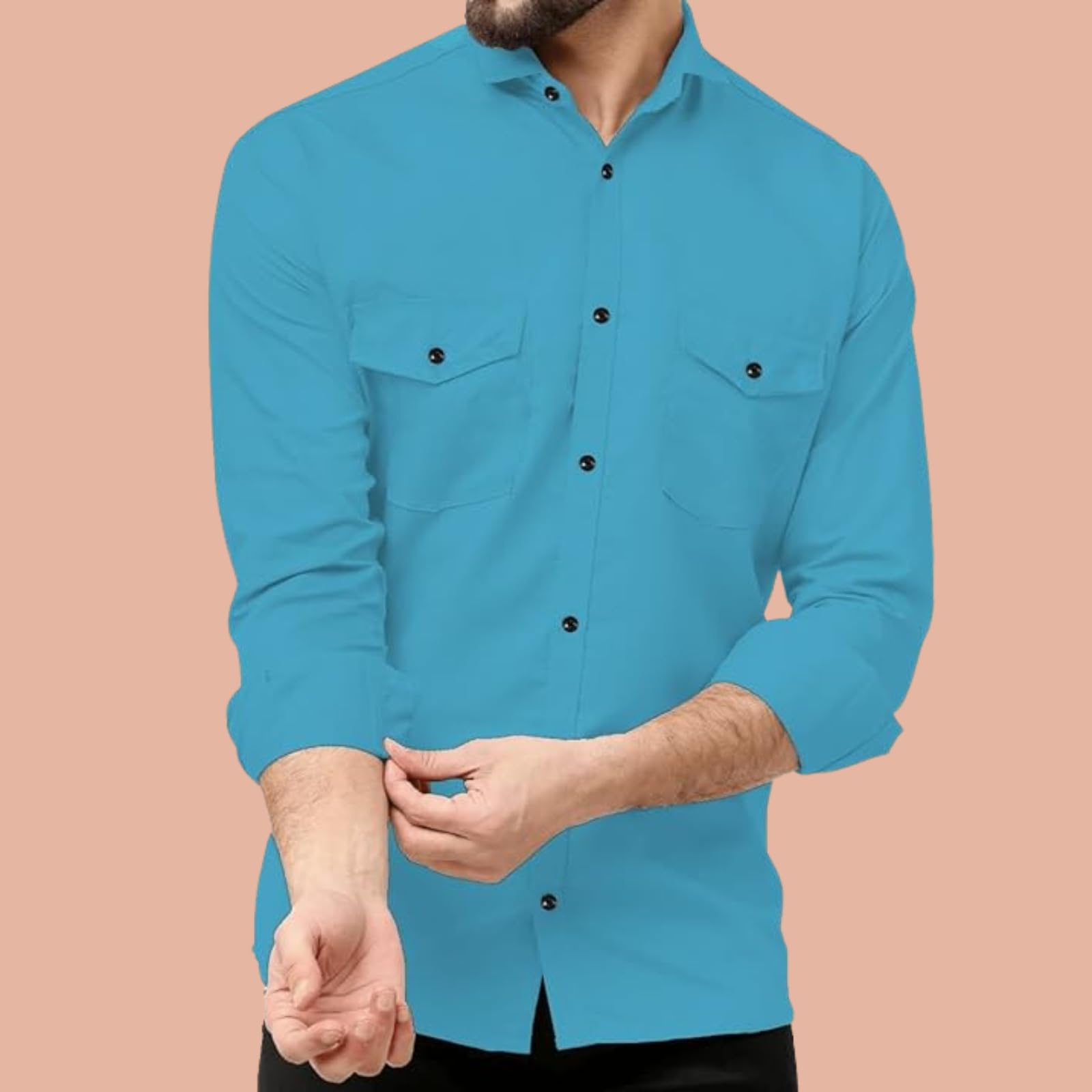 Rebelify Double Pocket MenS Casual Shirt - Regular Fit, Solid Spread Collar, Versatile Everyday Wear, Comfortable And Stylish De