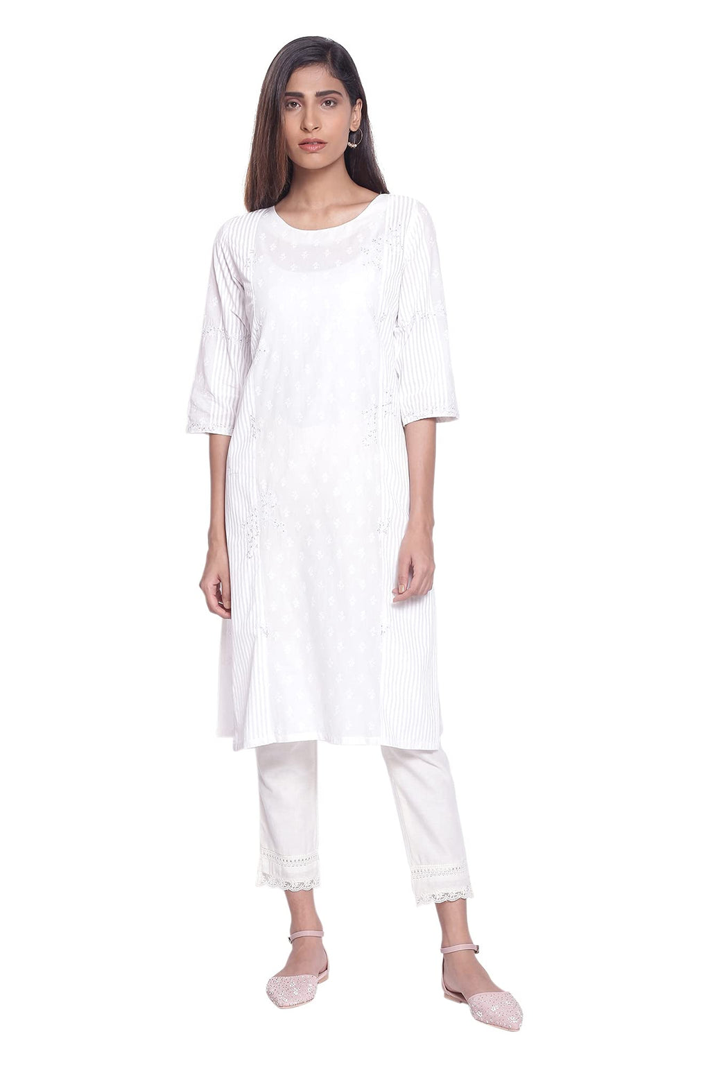 W For Woman Women'S Cotton Kurta (21Few14804-115780_Ecru_Regular)
