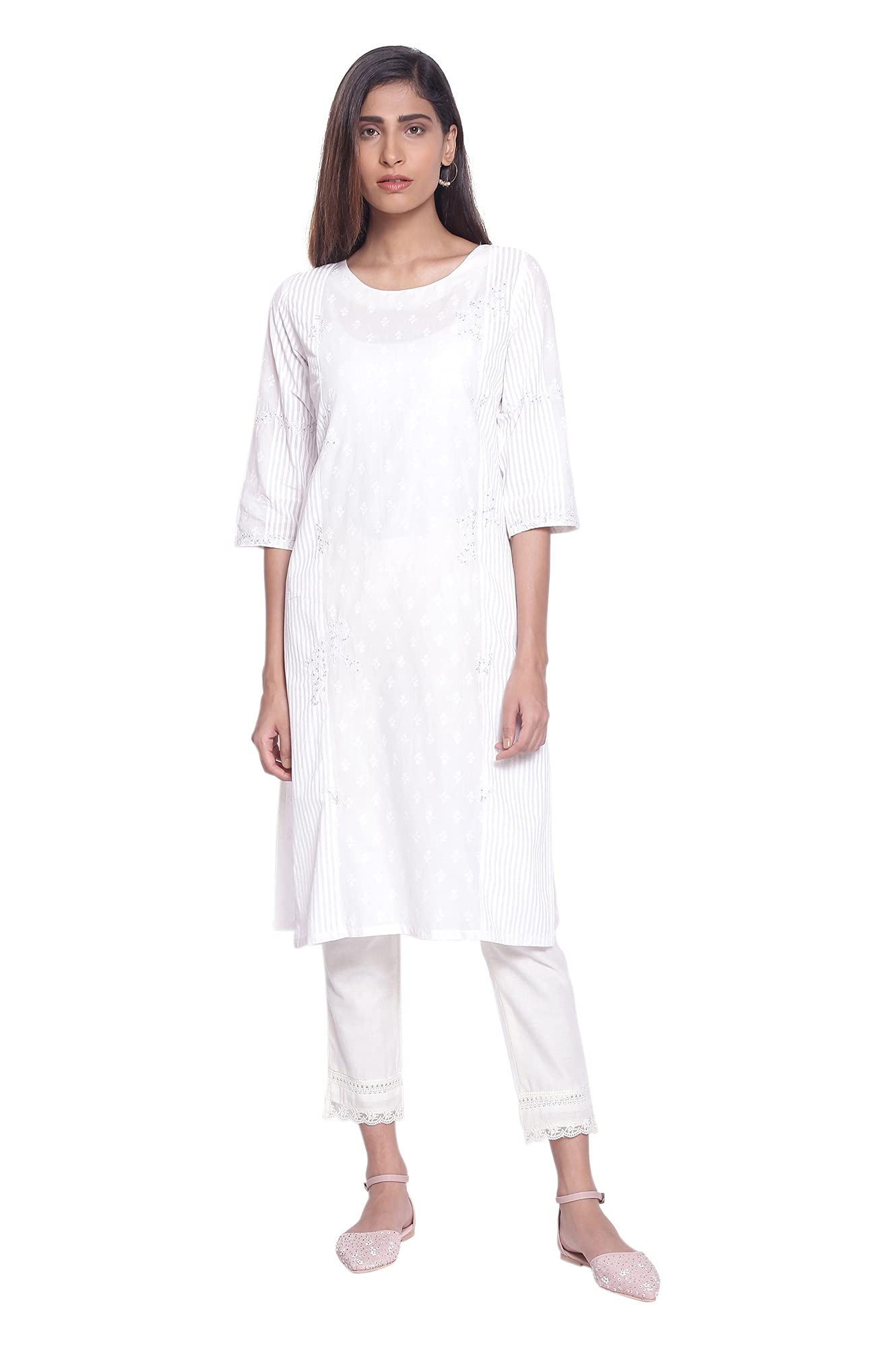 W For Woman Women'S Cotton Kurta (21Few14804-115780_Ecru_Regular)