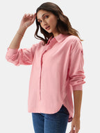 The Souled Store Solids: Pink Women and Girls Loose fit Full Sleeve Cotton and Linen Pink Color Women Boyfriend Shirts