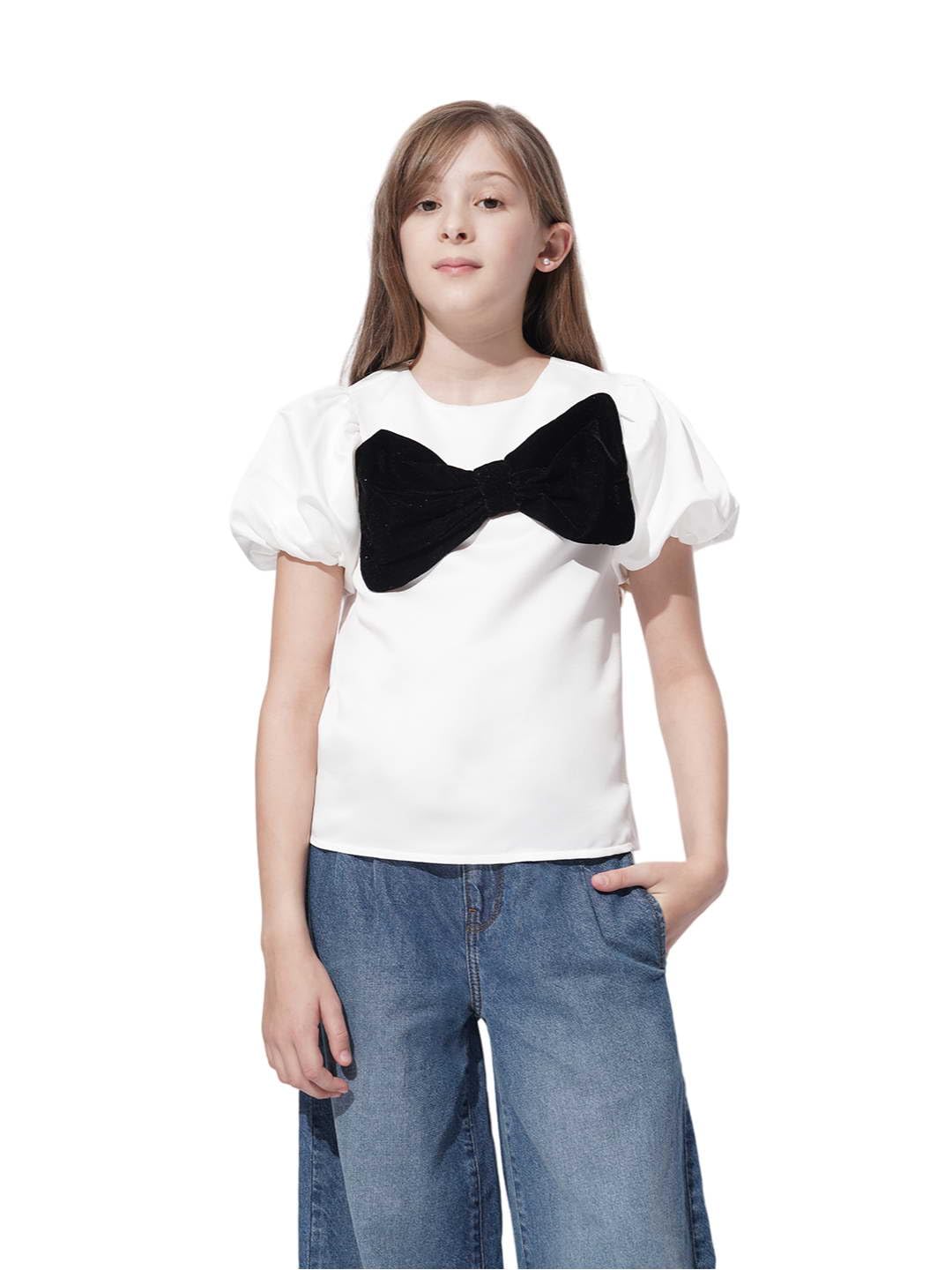 Vero Moda Girl Colorblock Polyester Regular Fit White Top
