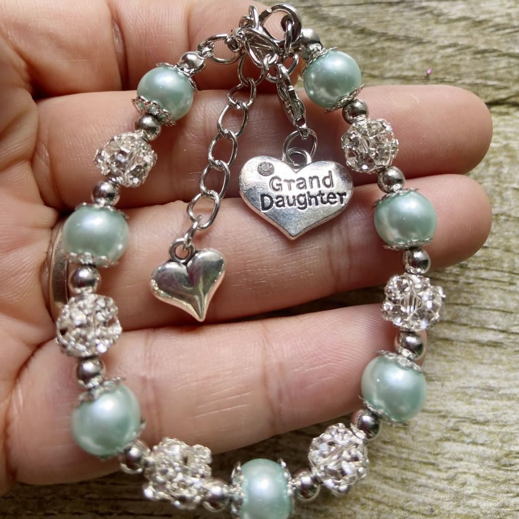 DOLON Blue Glass Pearl Color Crystal Granddaugther Bracelet Jewelry Wedding Bridal Birthday Christmas Holiday Gift