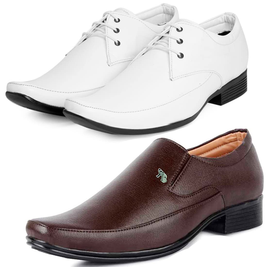 Attractive Trendy Formal Shoes/Party Shoes/ 2 Shoes Combo with Free Belt for Men and Boys (BAZAAR8333_VTR007BdrWht2006Bdr) M 8