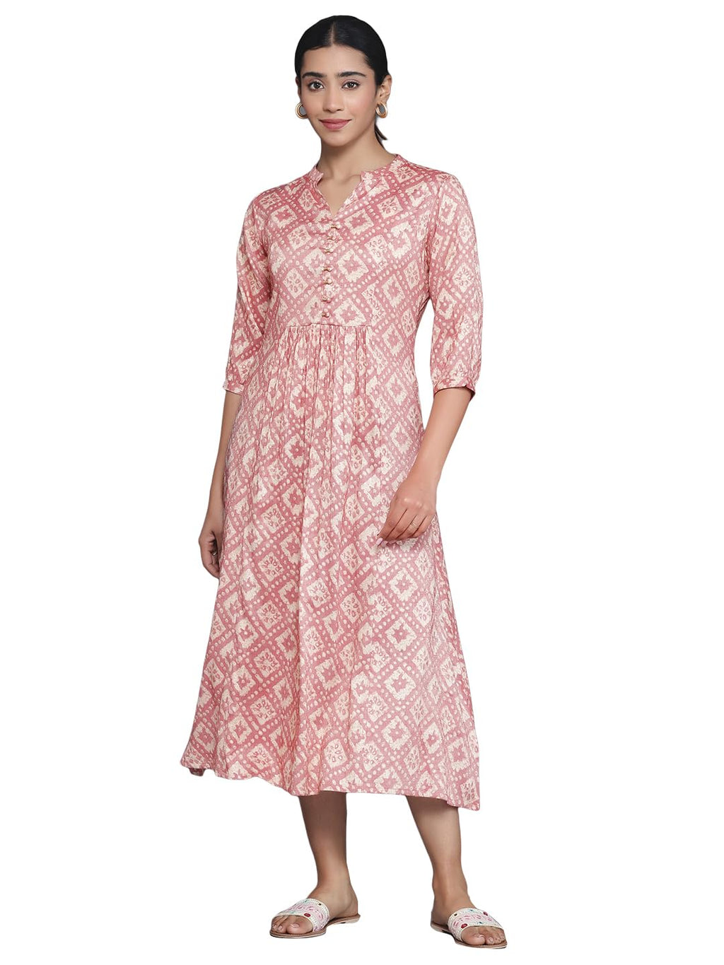 Libas WomenS Silk A-Line Midi Dress (26943_Peach