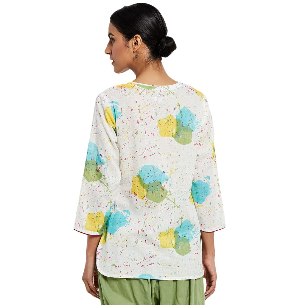 Fabindia Women Printed Slim Fit Short Kurta Cotton_Multicolour