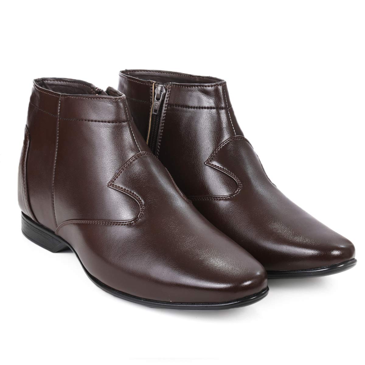 YUVRATO BAXI Mens Brown 3.5 Inch Hidden Height Increasing/Elevator Formal Slipon Zipper Boots8 UK 8