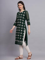Ekasya WomenS Georgette Straight Cut Sweetheart Round Neck Kurta With Beautiful Lucknowi Chickenkari Embroidery Work (E1606) Da