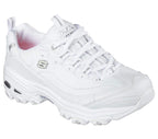 Skechers Women's D'Lites Memory Foam Lace-up Sneaker,White Silver,7 M US