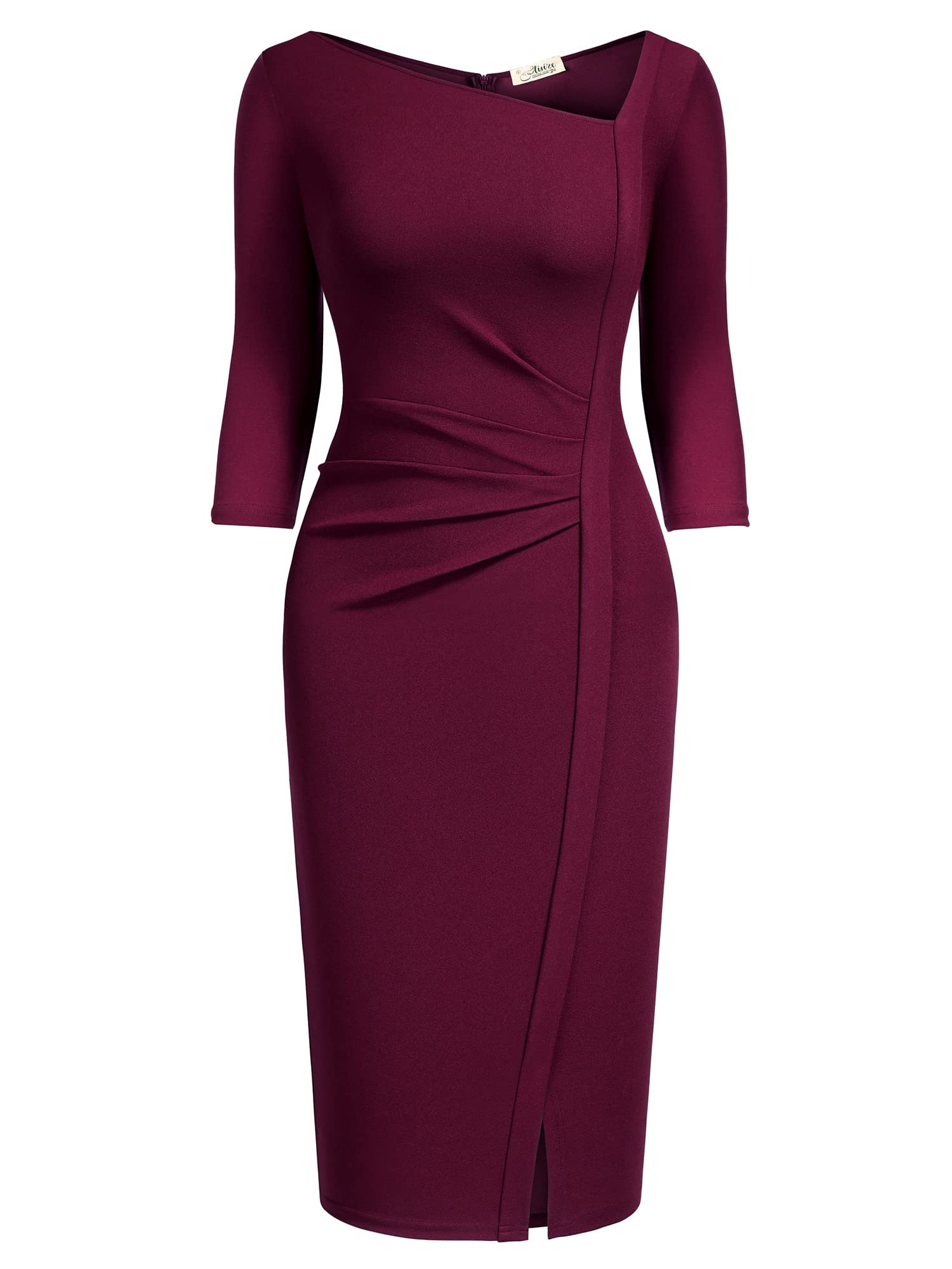 AISIZE Women's Retro Classy V-Neck Stretch Business Wrap Bodycon Dress X-Large Burgundy