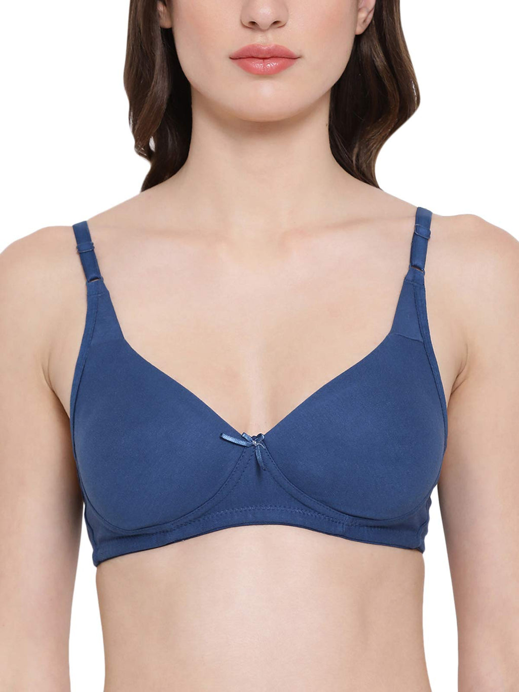 Clovia Womens Cotton Non Padded Wire Free Full Cup T-Shirt, Coverage Bra (BR0636A0834B_Blue_34B)