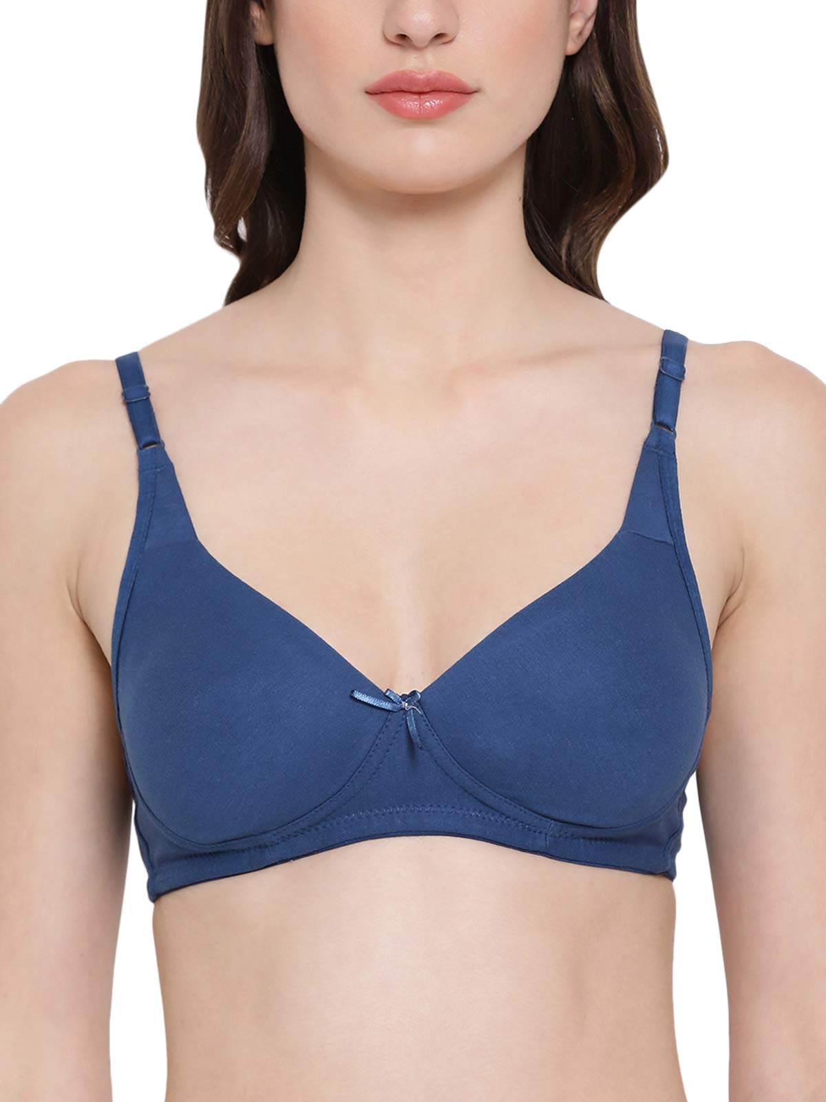 Clovia Womens Cotton Non Padded Wire Free Full Cup T-Shirt, Coverage Bra (BR0636A0834B_Blue_34B)