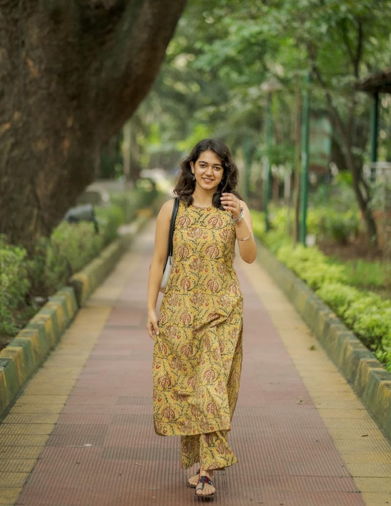 ANNI DESIGNER Womens Rayon Blend Straight Printed Kurta with Palazzo (CUBU Yellow_XL_Yellow_X-Large)