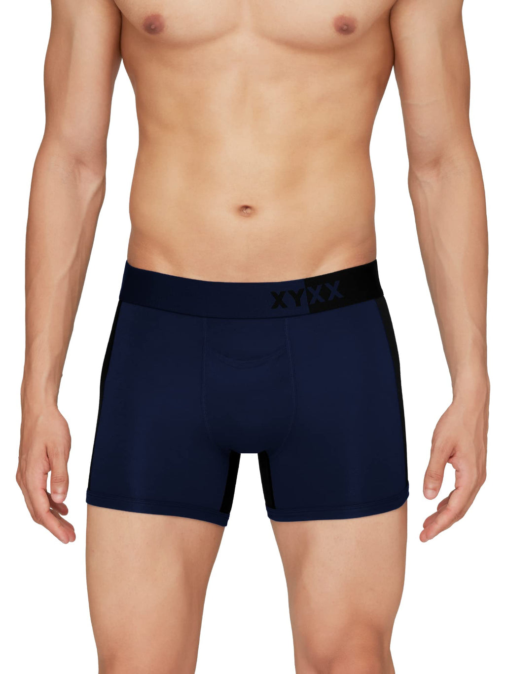 XYXX Mens Underwear Dualist IntelliSoft Antimicrobial Micro Modal Trunk Pack of 3 (Steel Grey & Black ; Black Iris & Black ; Bl