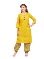 Aarika Girls Casual Wear Yellow Colour Embroidery Cotton Kurti (7-15 Years)