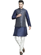 Jompers Mens Printed Nehru Jacket With Kurta Pyjama Set