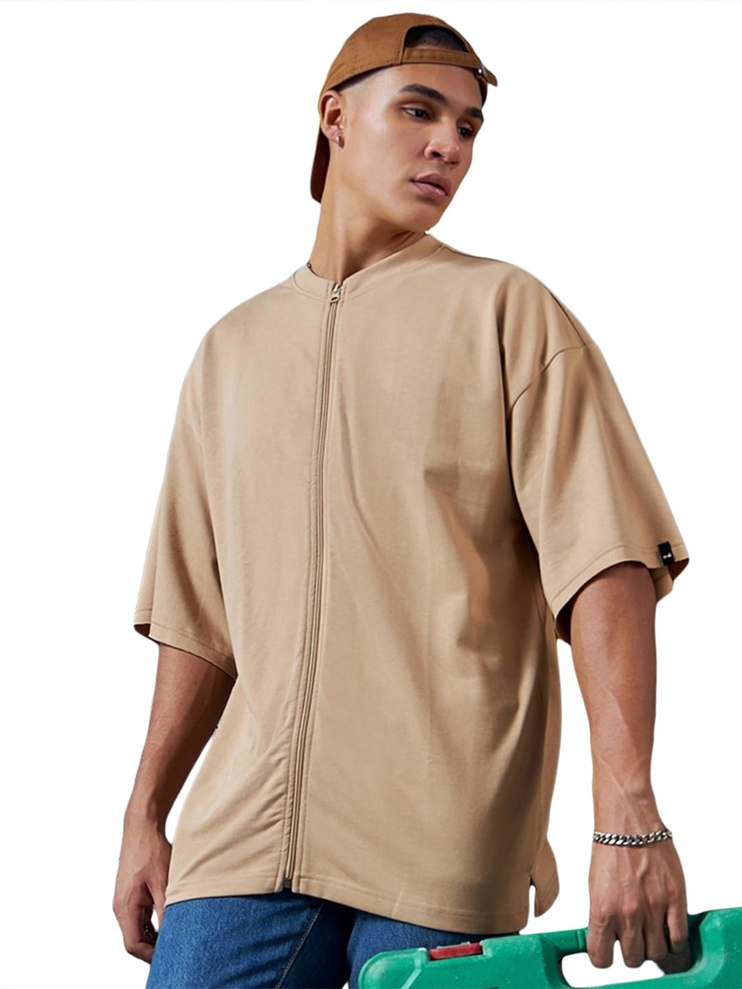 Bewakoof Heavy Duty 1.0 Mens Solid Oversized T-Shirt_580058_Brown_L