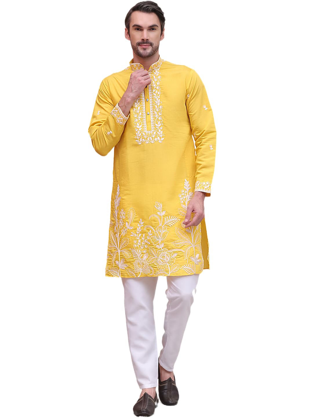 Jompers Mens Floral Cotton Blend Kurta Pyjama Set