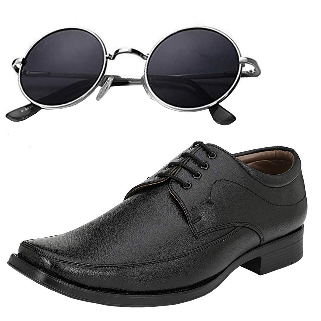 Vitoria Stylish Mens Synthetic Leather Formal Shoes with Free Unisex Sunglasses Round Blk/Office Shoes/Suit Shoes/Dress Shoes/P 10