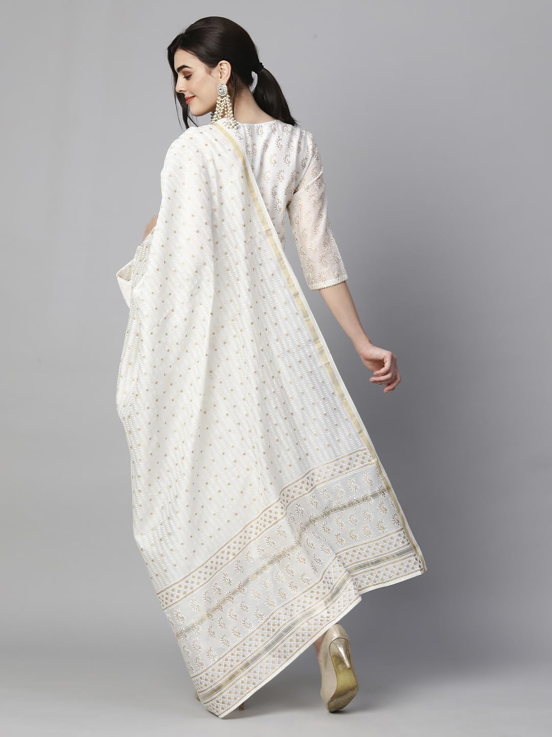 ANNI DESIGNER Womens Cotton Blend Straight Printed Kurta with Pant & Dupatta (Saligram Cream_L_Cream_Large)