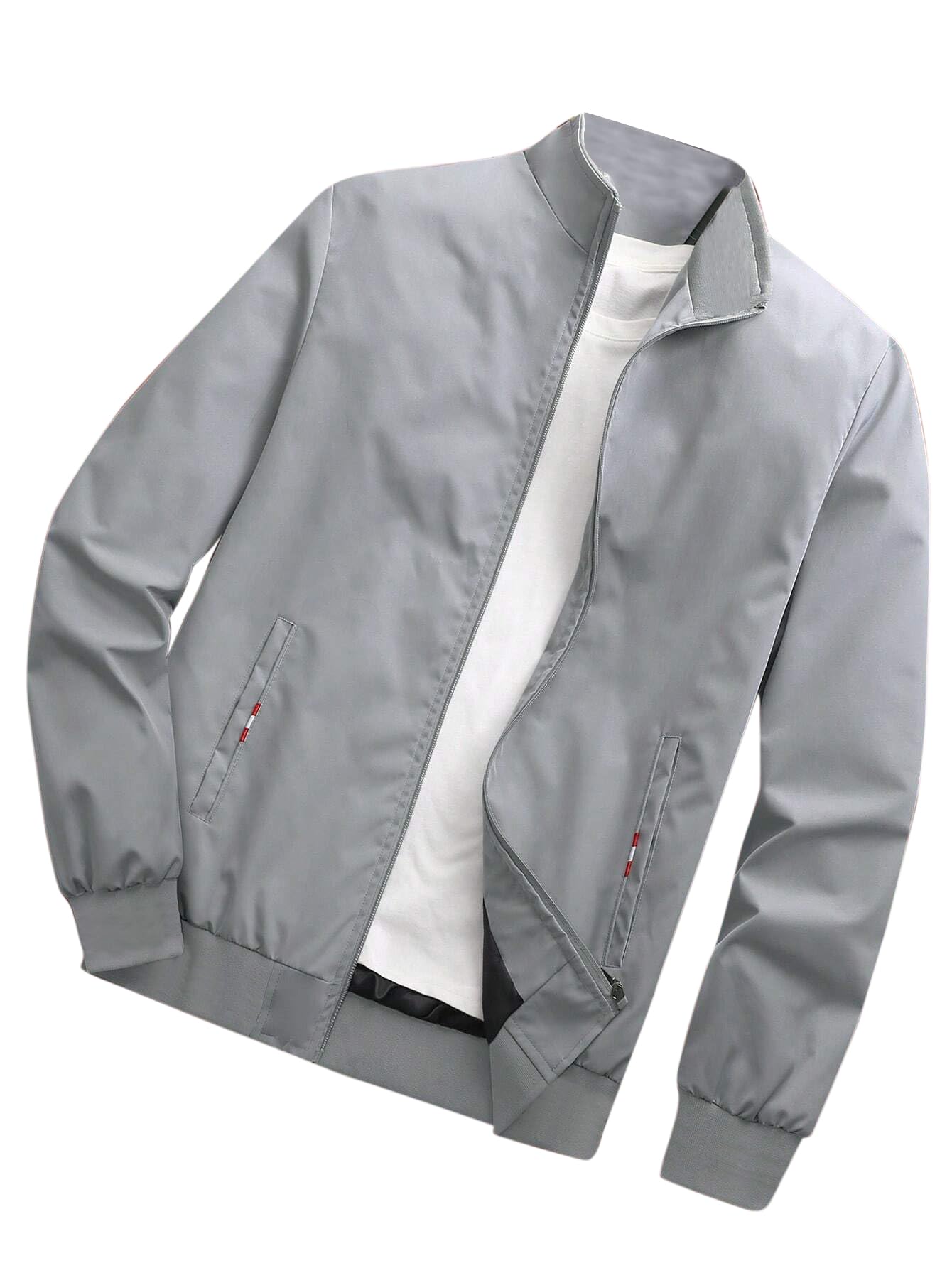 TAGAS Mens Polyester Bomber Standard Length Jacket Fit For Casual Wear (Mj-9015-Grey-Xl_Grey
