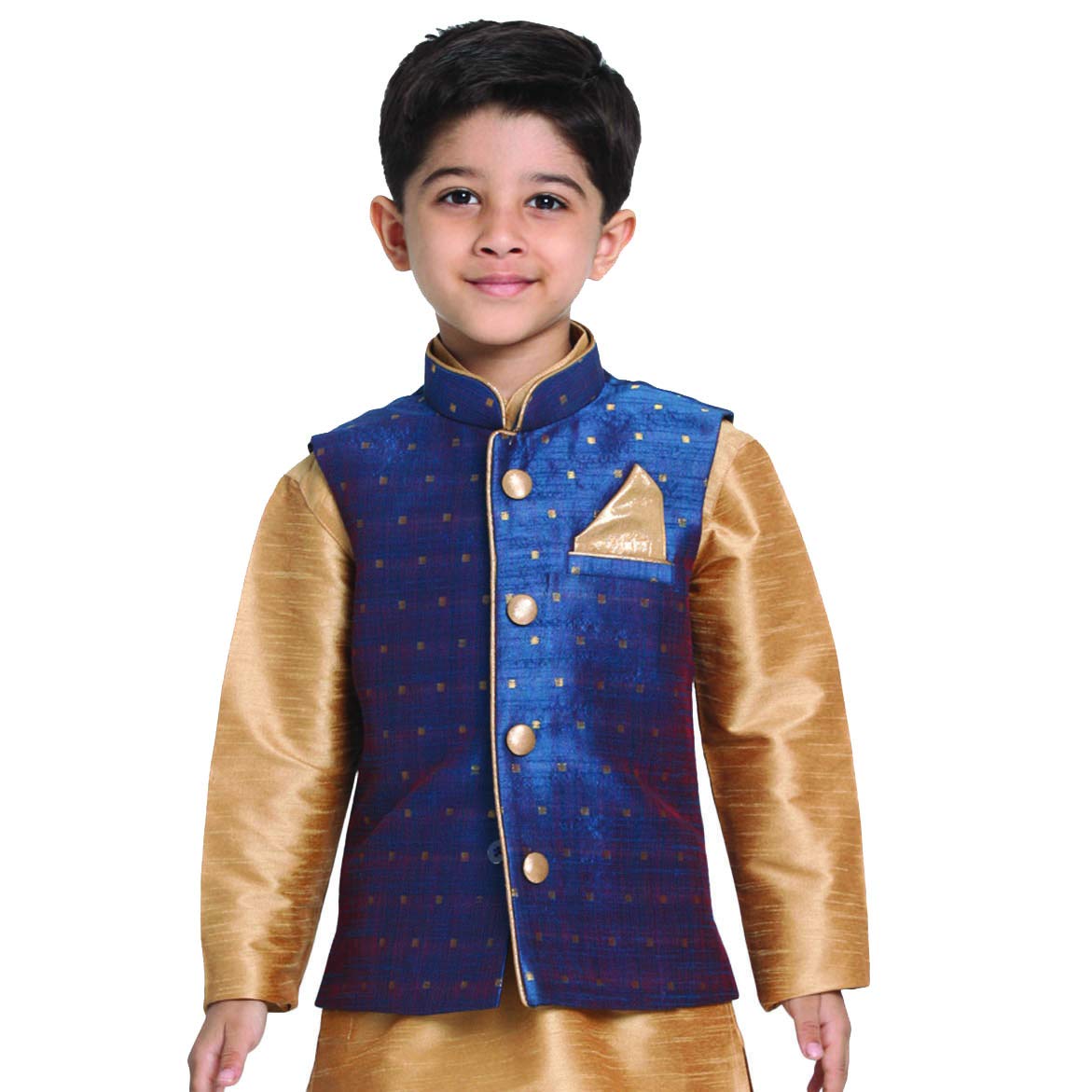 Jbn Creation Vastramay Deep Blue Cotton Silk Blend Boys Nehru Modi Jacket  (Vasbj009Bu) For 1314 Years 13-14