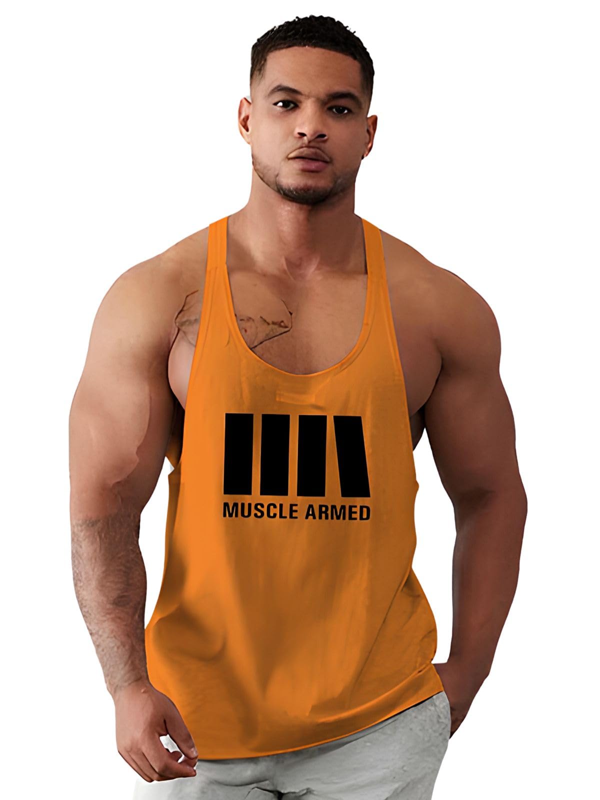 Bab MenS Regular Sleeveless Polyester Vest | Gym Vest | Muscle Armed Printed | Sando Sports Wear Orange