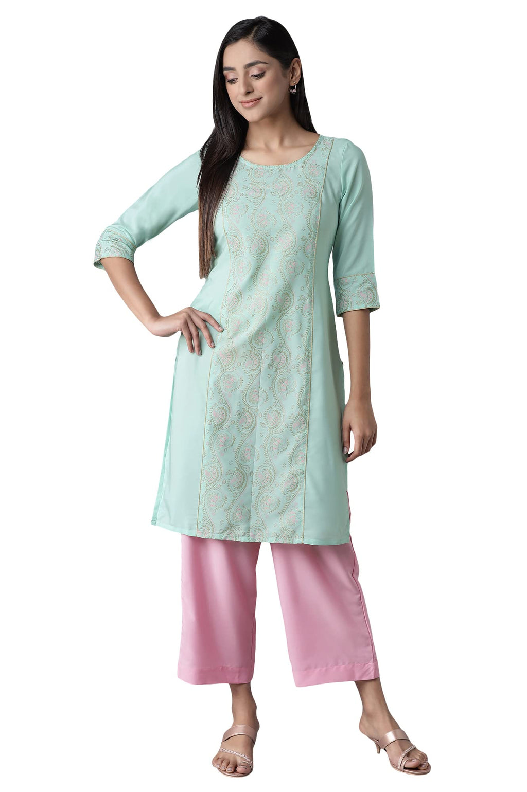 Aurelia Women'S Polyester Kurta-Straight Culotte (21Onas12905-603762_Green_Xs)