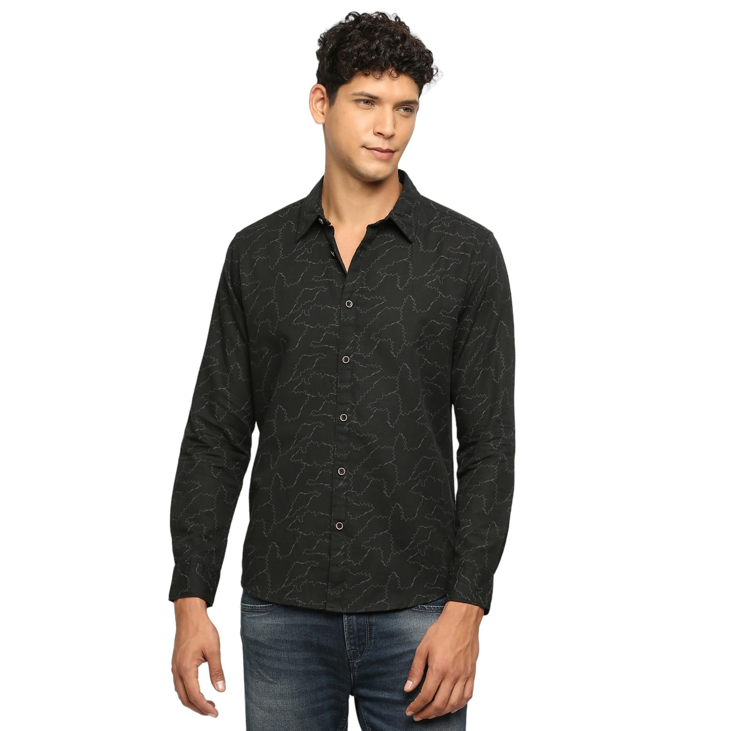Pepe Jeans Men Cotton Blend Regular Fit Printed Shirts Black, Small