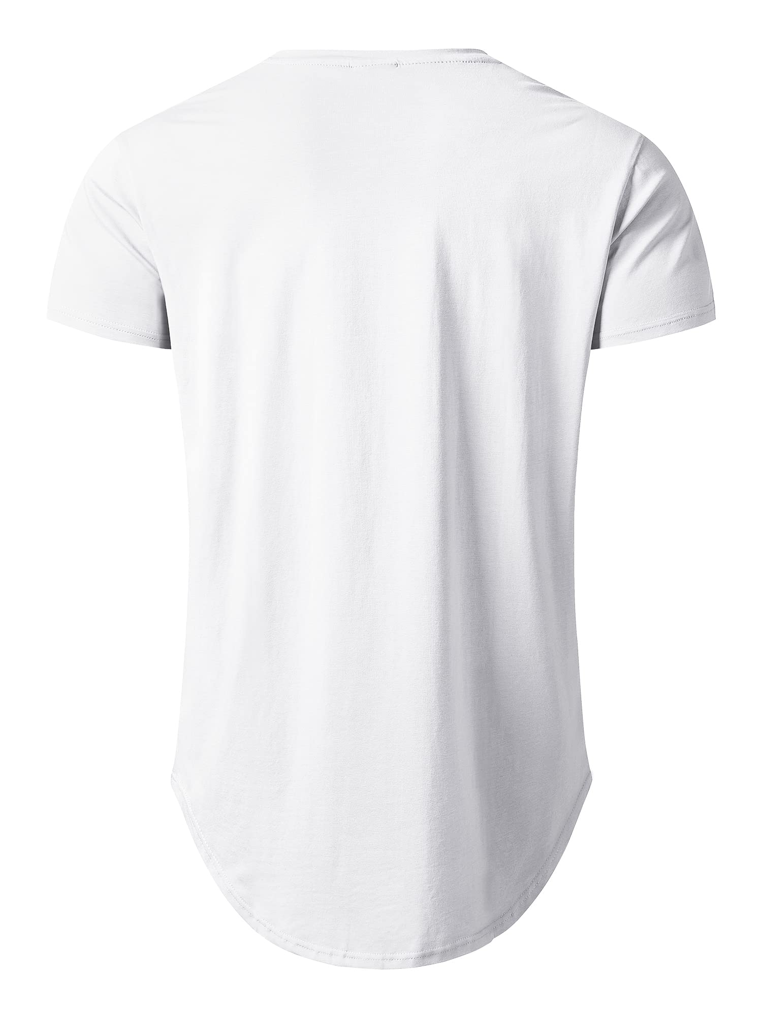 LETAOTAO Mens Hipster Longline T-Shirt Drop Cut Scallop Long Tail Slim Fit Bodybuilding Gym Muscle Workout Tee (L, White 970)