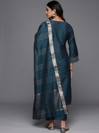 Libas Gerua Womens Solid Silk Blend Straight Kurta With Trousers And Dupatta