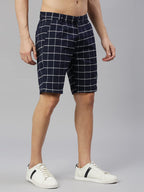 Thomas Scott Mens Checkered Slim Fit Seersucker Shorts Navy